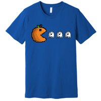 Pixel Pumpkin Eating Ghosts Cute Gamer Halloween Gift Premium T-Shirt