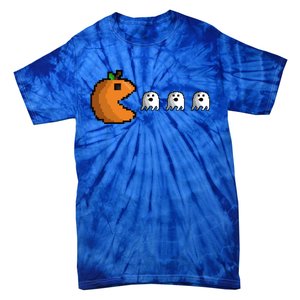 Pixel Pumpkin Eating Ghosts Cute Gamer Halloween Gift Tie-Dye T-Shirt