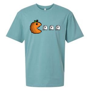 Pixel Pumpkin Eating Ghosts Cute Gamer Halloween Gift Sueded Cloud Jersey T-Shirt