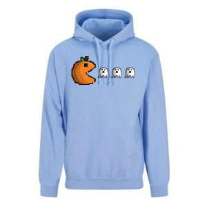 Pixel Pumpkin Eating Ghosts Cute Gamer Halloween Gift Unisex Surf Hoodie