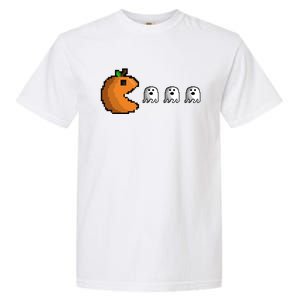 Pixel Pumpkin Eating Ghosts Cute Gamer Halloween Gift Garment-Dyed Heavyweight T-Shirt