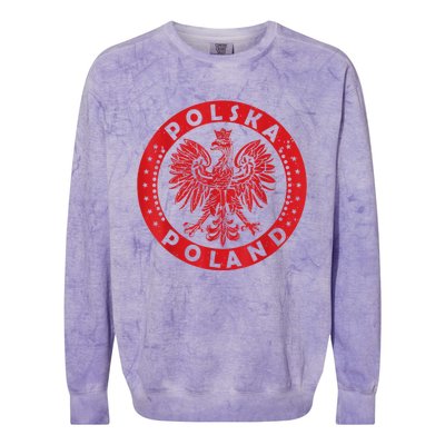 Polska Polish Eagle Vintage Distressed Poland Coat Of Arms Colorblast Crewneck Sweatshirt