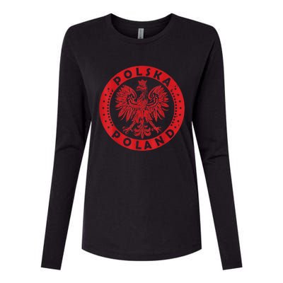 Polska Polish Eagle Vintage Distressed Poland Coat Of Arms Womens Cotton Relaxed Long Sleeve T-Shirt