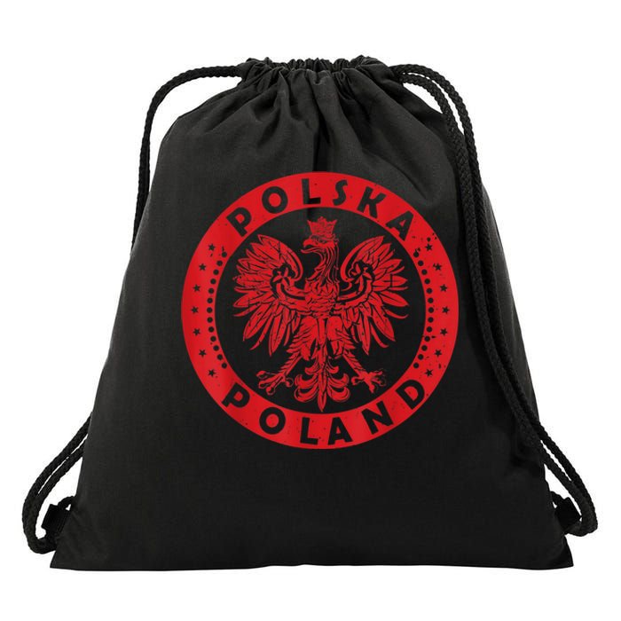 Polska Polish Eagle Vintage Distressed Poland Coat Of Arms Drawstring Bag