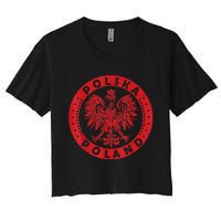 Polska Polish Eagle Vintage Distressed Poland Coat Of Arms Women's Crop Top Tee