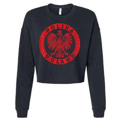 Polska Polish Eagle Vintage Distressed Poland Coat Of Arms Cropped Pullover Crew