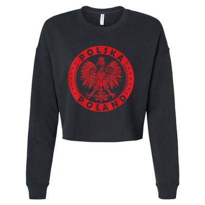 Polska Polish Eagle Vintage Distressed Poland Coat Of Arms Cropped Pullover Crew