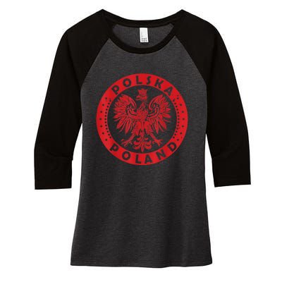 Polska Polish Eagle Vintage Distressed Poland Coat Of Arms Women's Tri-Blend 3/4-Sleeve Raglan Shirt