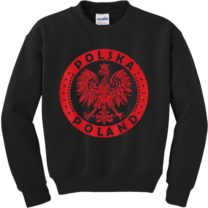 Polska Polish Eagle Vintage Distressed Poland Coat Of Arms Kids Sweatshirt