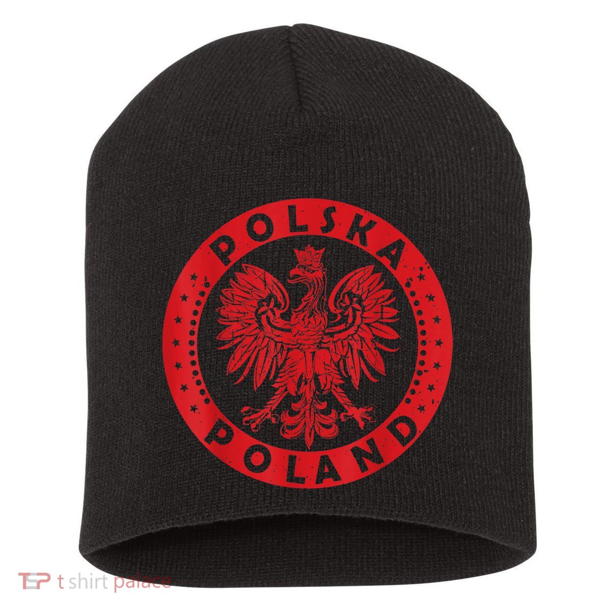 Polska Polish Eagle Vintage Distressed Poland Coat Of Arms Short Acrylic Beanie