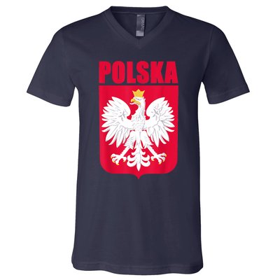 Polska Poland Eagle Polish Soccer Team Flag Jersey Fans V-Neck T-Shirt