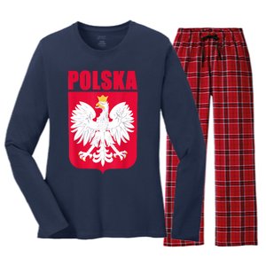 Polska Poland Eagle Polish Soccer Team Flag Jersey Fans Women's Long Sleeve Flannel Pajama Set 