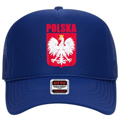 Polska Poland Eagle Polish Soccer Team Flag Jersey Fans High Crown Mesh Back Trucker Hat