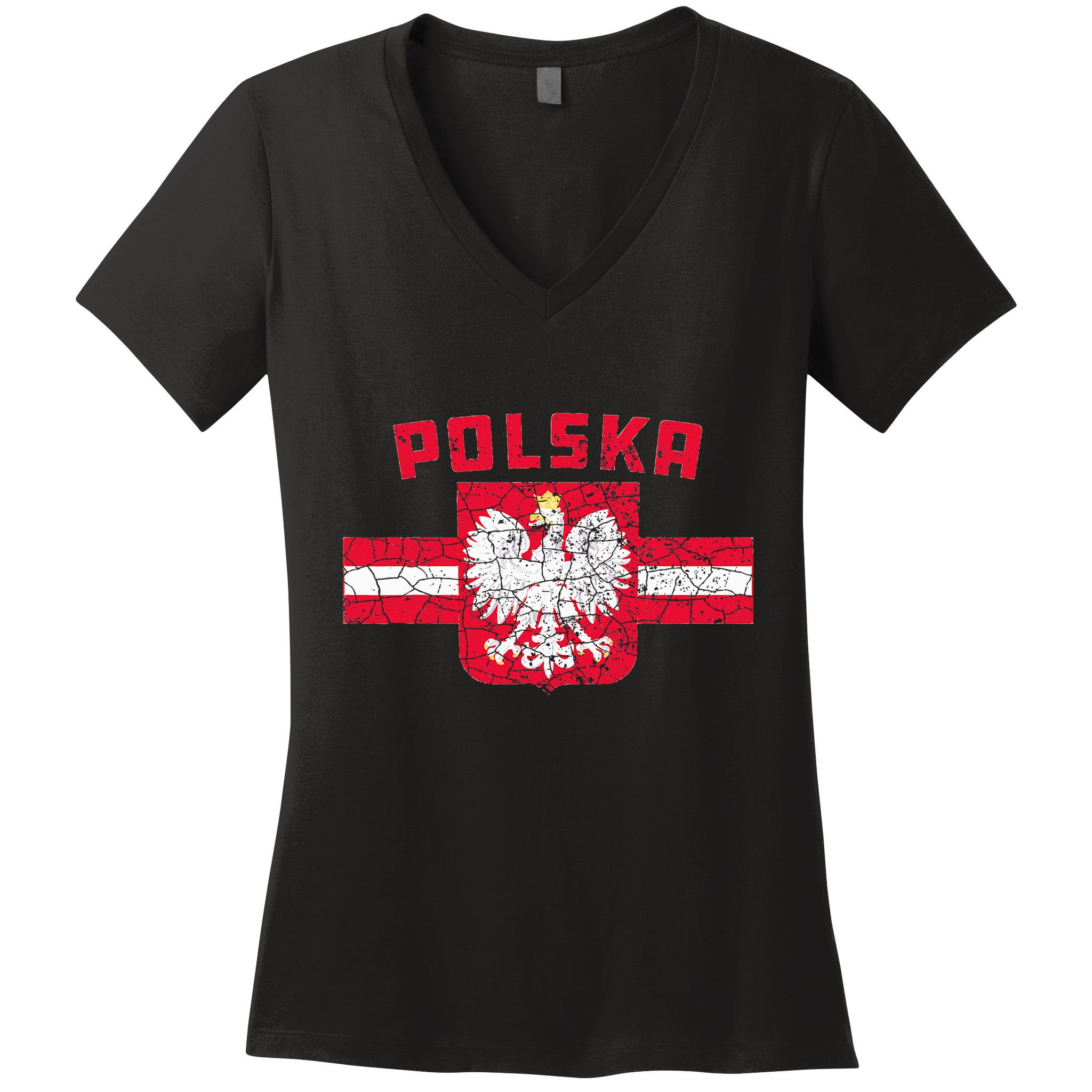 Polska Poland Flag Polish White Eagle Women's V-Neck T-Shirt