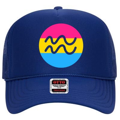 Pansexual Pride Flag Aquarius Horoscope Zodiac Sign Birthday Cool Gift High Crown Mesh Back Trucker Hat