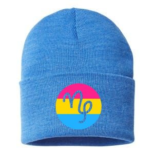 Pansexual Pride Flag Capricorn Horoscope Zodiac Sign Funny Gift Sustainable Knit Beanie