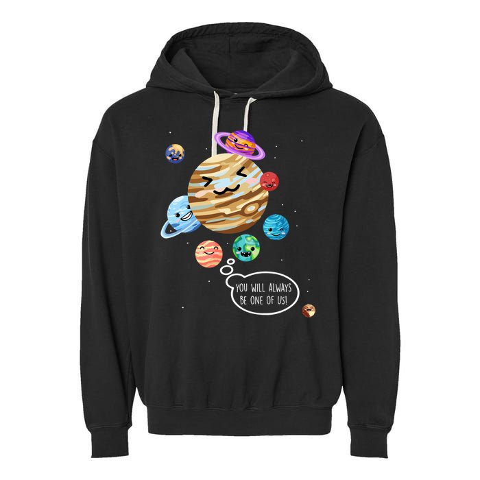 Pluto Planet Funny Space Cartoon Planets Never Forget Pluto Gift Garment-Dyed Fleece Hoodie