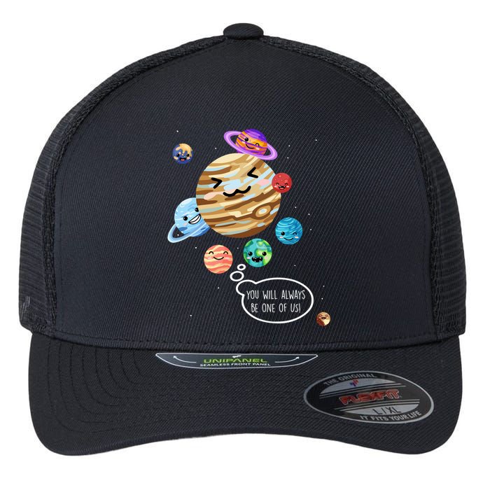 Pluto Planet Funny Space Cartoon Planets Never Forget Pluto Gift Flexfit Unipanel Trucker Cap