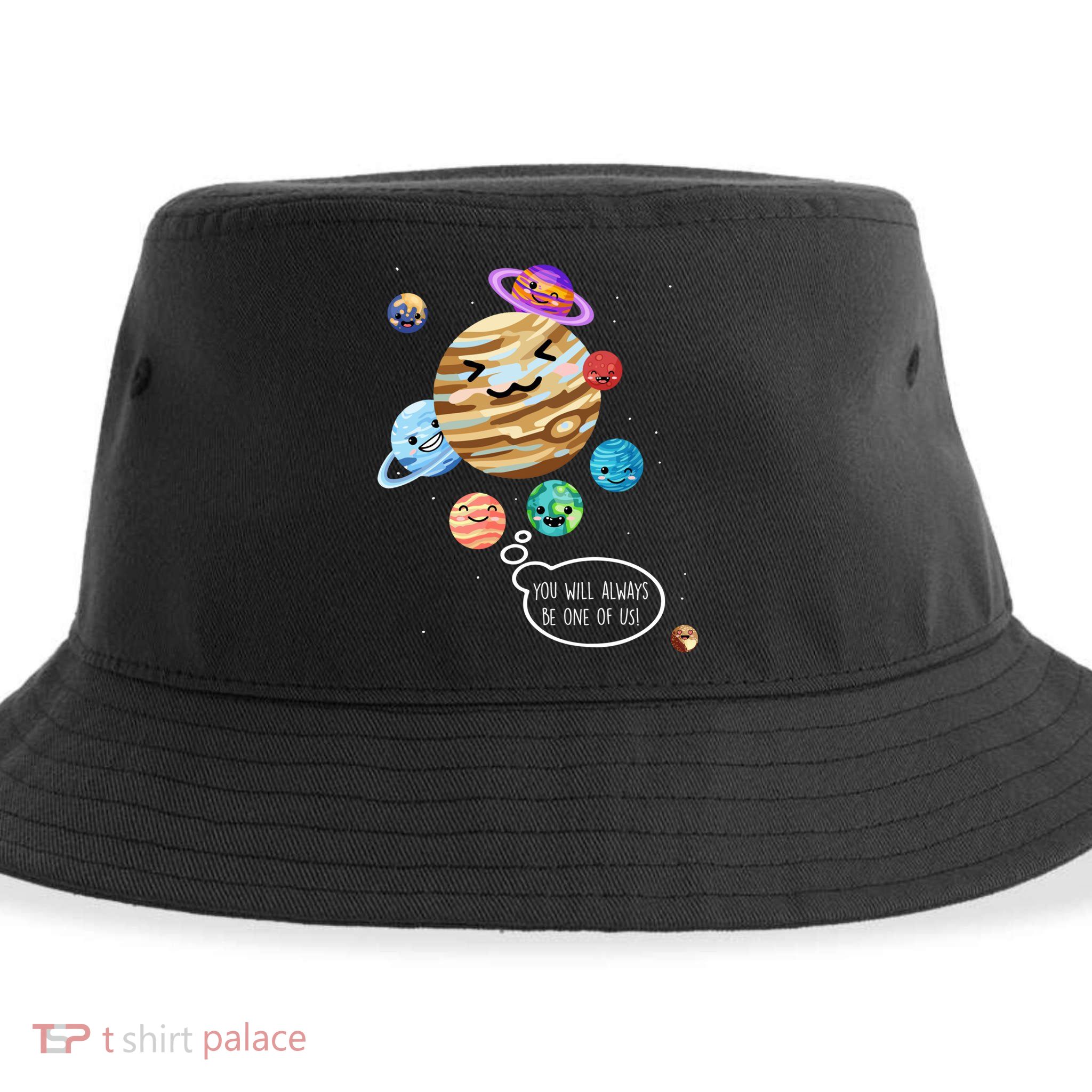 Pluto Planet Funny Space Cartoon Planets Never Forget Pluto Gift Sustainable Bucket Hat