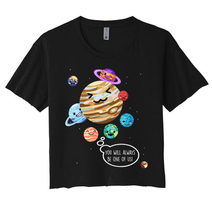Pluto Planet Funny Space Cartoon Planets Never Forget Pluto Gift Women's Crop Top Tee