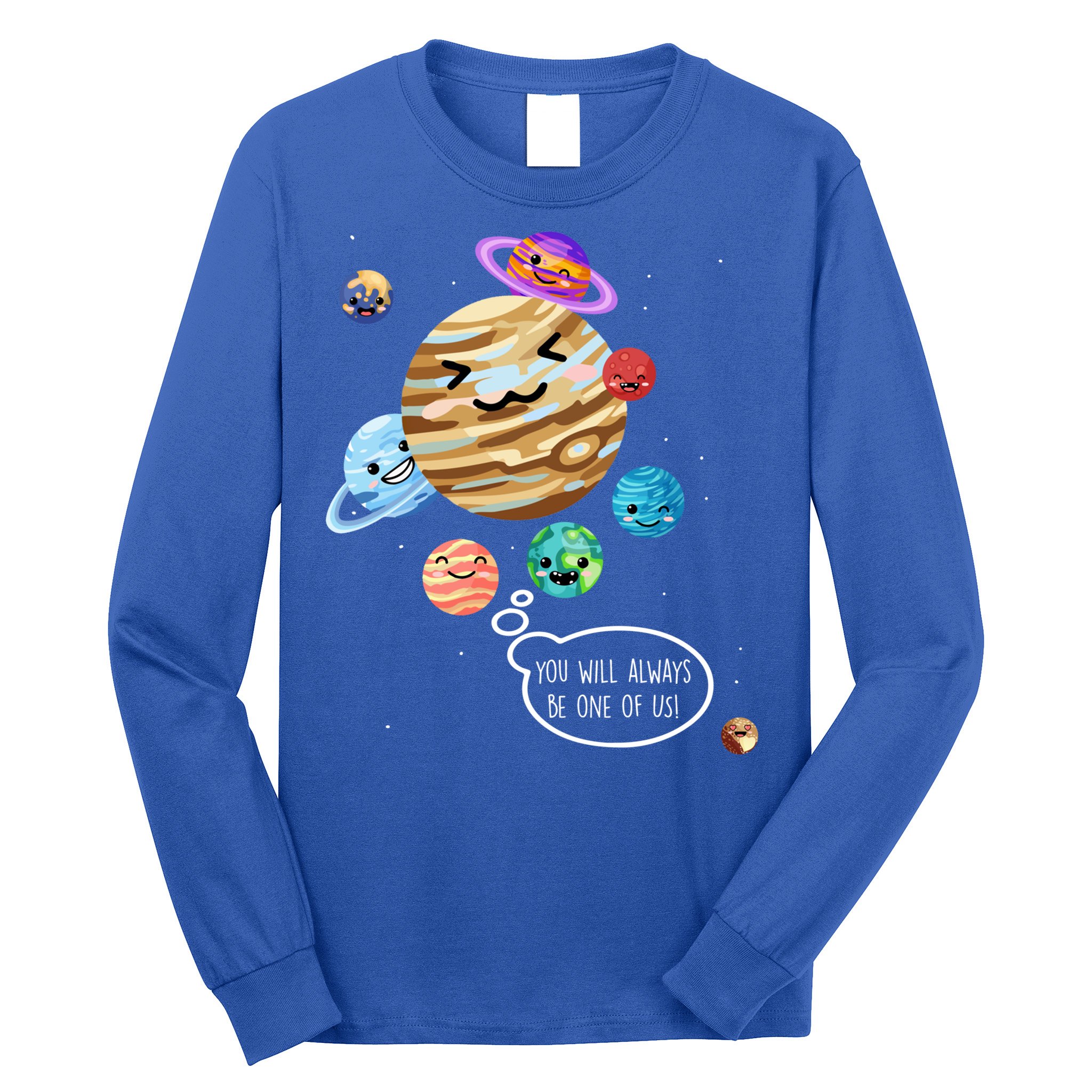 Pluto Planet Funny Space Cartoon Planets Never Forget Pluto Gift Long Sleeve Shirt