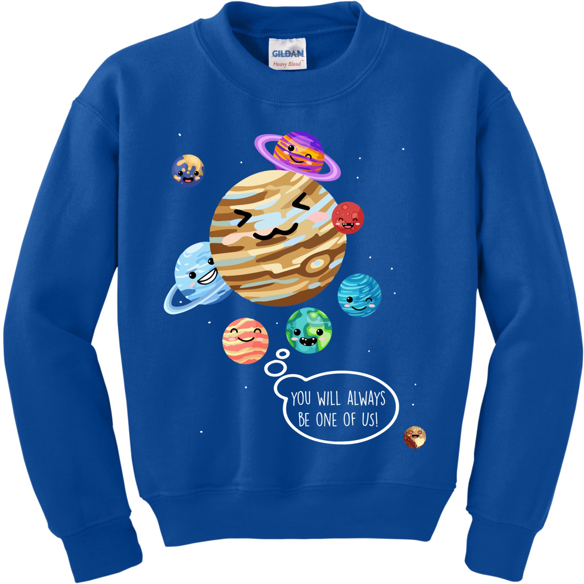 Pluto Planet Funny Space Cartoon Planets Never Forget Pluto Gift Kids Sweatshirt