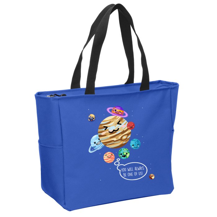 Pluto Planet Funny Space Cartoon Planets Never Forget Pluto Gift Zip Tote Bag