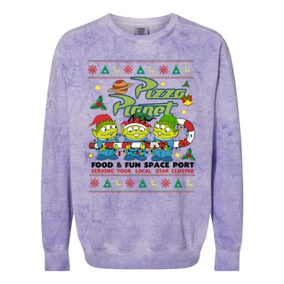 Pizza Planet Food & Fun Space Port Funny Christmas Ulgy Colorblast Crewneck Sweatshirt