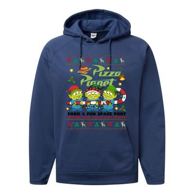 Pizza Planet Food & Fun Space Port Funny Christmas Ulgy Performance Fleece Hoodie