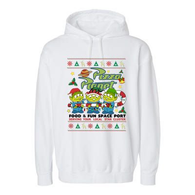 Pizza Planet Food & Fun Space Port Funny Christmas Ulgy Garment-Dyed Fleece Hoodie