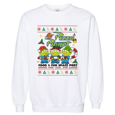 Pizza Planet Food & Fun Space Port Funny Christmas Ulgy Garment-Dyed Sweatshirt