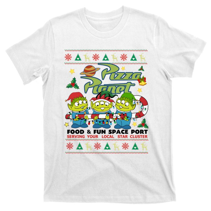 Pizza Planet Food & Fun Space Port Funny Christmas Ulgy T-Shirt