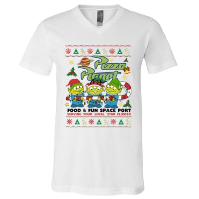 Pizza Planet Food & Fun Space Port Funny Christmas Ulgy V-Neck T-Shirt