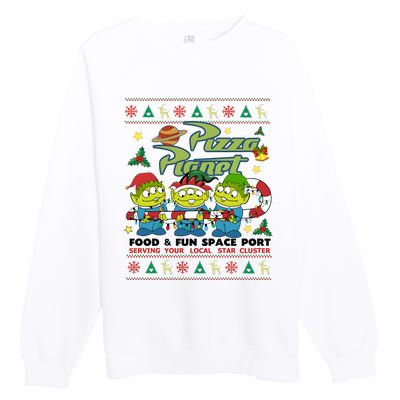 Pizza Planet Food & Fun Space Port Funny Christmas Ulgy Premium Crewneck Sweatshirt