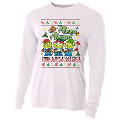 Pizza Planet Food & Fun Space Port Funny Christmas Ulgy Cooling Performance Long Sleeve Crew