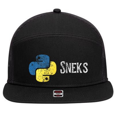 Python Programming Funny Programmer Python Logo Sneks Gift  7 Panel Mesh Trucker Snapback Hat