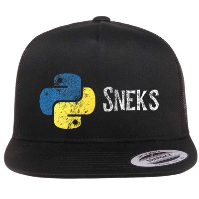 Python Programming Funny Programmer Python Logo Sneks Gift  Flatbill Hat