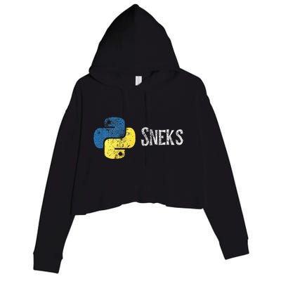 Python Programming Funny Programmer Python Logo Sneks Gift  Crop Fleece Hoodie