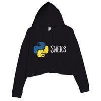 Python Programming Funny Programmer Python Logo Sneks Gift  Crop Fleece Hoodie