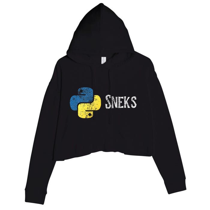 Python Programming Funny Programmer Python Logo Sneks Gift  Crop Fleece Hoodie