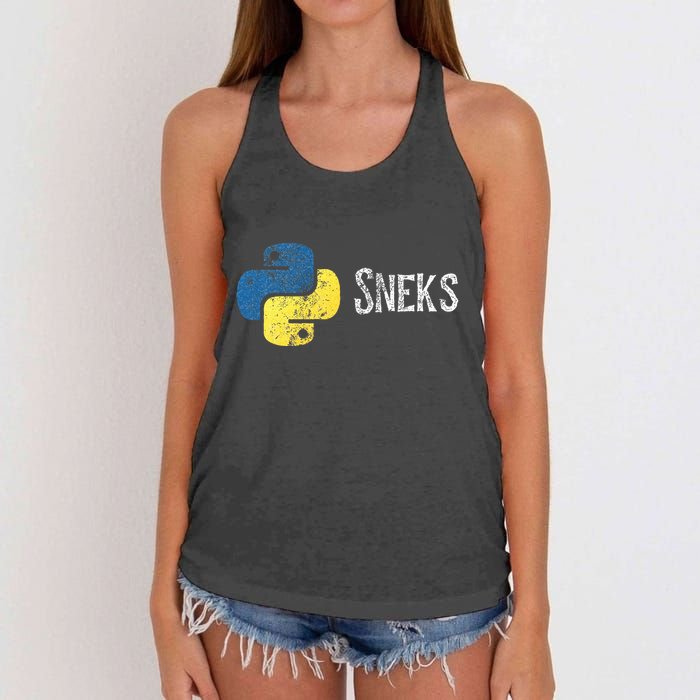 Python Programming Funny Programmer Python Logo Sneks Gift  Women's Knotted Racerback Tank
