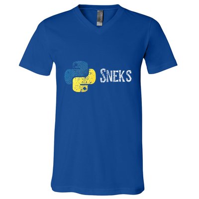 Python Programming Funny Programmer Python Logo Sneks Gift  V-Neck T-Shirt
