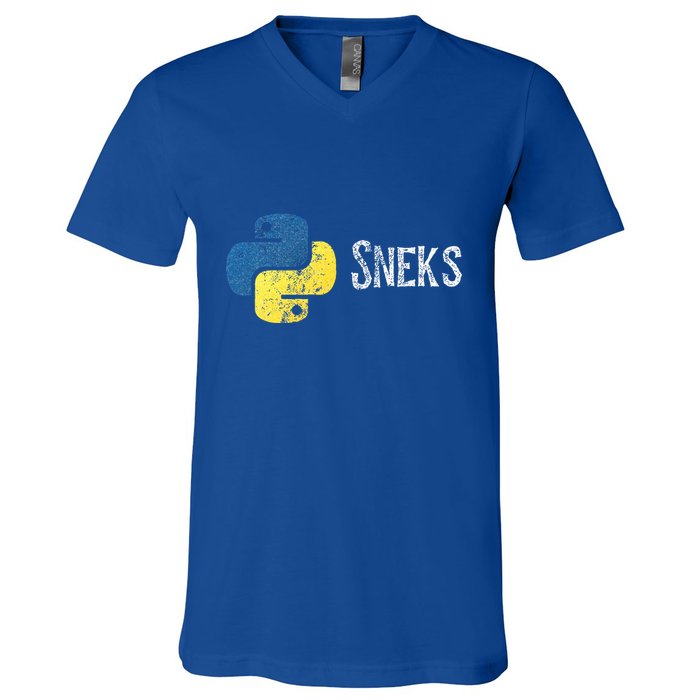 Python Programming Funny Programmer Python Logo Sneks Gift  V-Neck T-Shirt