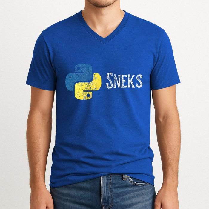 Python Programming Funny Programmer Python Logo Sneks Gift  V-Neck T-Shirt