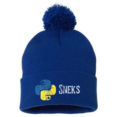 Python Programming Funny Programmer Python Logo Sneks Gift  Pom Pom 12in Knit Beanie