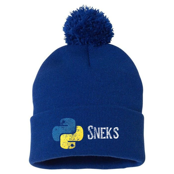 Python Programming Funny Programmer Python Logo Sneks Gift  Pom Pom 12in Knit Beanie