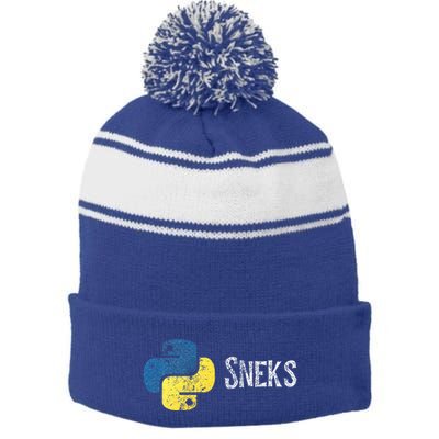 Python Programming Funny Programmer Python Logo Sneks Gift  Stripe Pom Pom Beanie