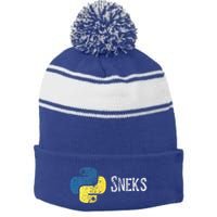 Python Programming Funny Programmer Python Logo Sneks Gift  Stripe Pom Pom Beanie