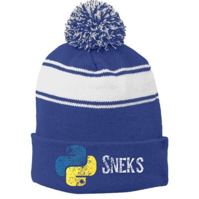 Python Programming Funny Programmer Python Logo Sneks Gift  Stripe Pom Pom Beanie