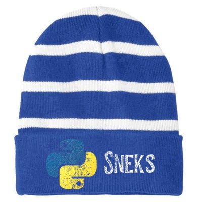 Python Programming Funny Programmer Python Logo Sneks Gift  Striped Beanie with Solid Band